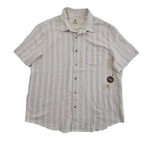 Panama Jack Linen Blend Shirt Men's Size L Beige Stripe NEW Button-Up Collared
